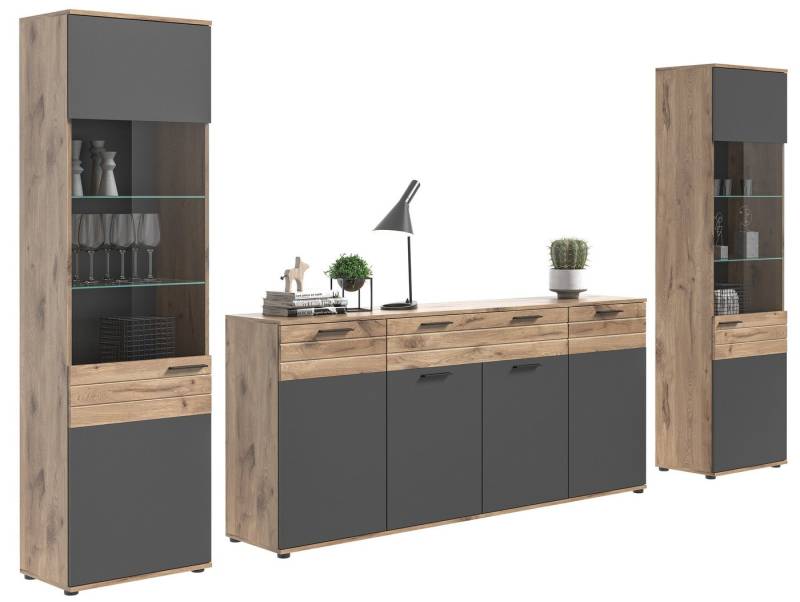 Newroom Wohnwand Lupus, Wohnwand Basalt Grau Eiche Schrankwand Anbauwand Industrial Modern ... von Newroom
