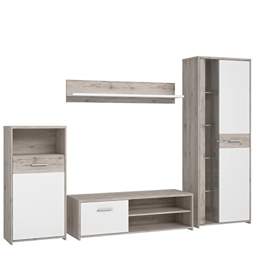 Newroom Wohnwand Sandeiche Anbauwand Modern - 266x182,9x41,4 cm (BxHxT) - Schrankwand - [Ragita.one] Wohnzimmer Wohnstube von Newroom