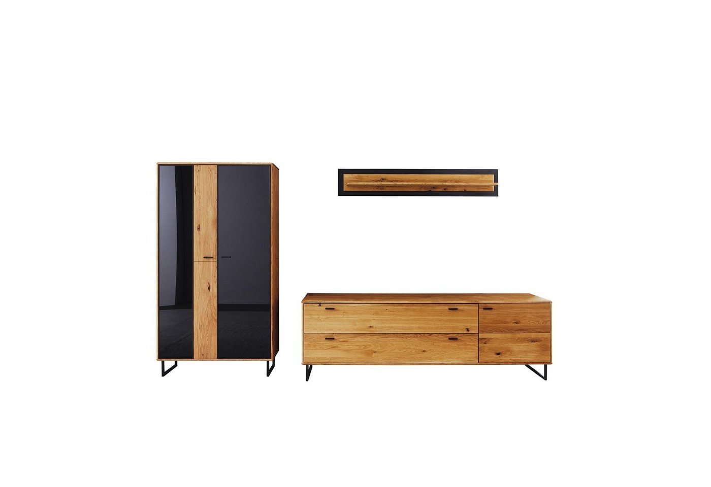 Newroom Wohnwand Sorena, Wildeiche Anthrazit Wohnwand Modern Highboardvitrine TV Board Massi... von Newroom