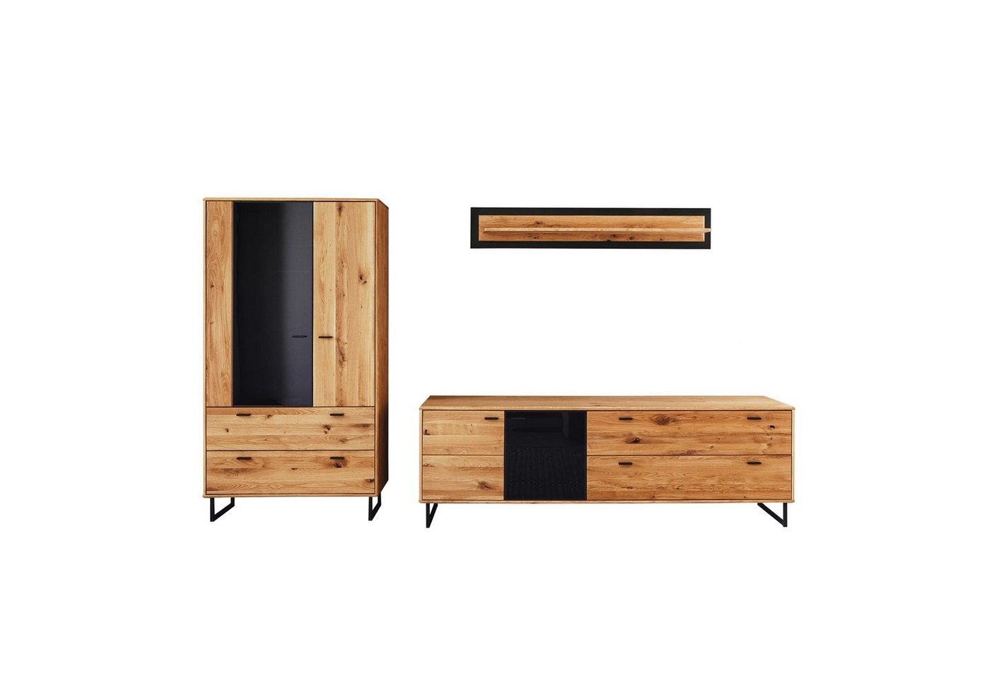 Newroom Wohnwand Sorena, Wildeiche Anthrazit Wohnwand Modern Highboardvitrine TV Board Massi... von Newroom