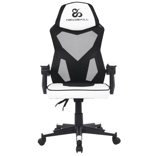 Newskill Gaming Chair Eros Atmungsaktiver Stoff, Netzrückenlehne, Schreibtischstuhl, Höhenverstellbar, Feste Armlehnen, Ergonomisch, Integrierte Kopfstütze, Bis zu 150kg, Farbe weiß von Newskill