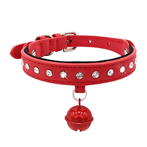 Newtensina Glocke Hundehalsband Weich Bequem ausgestattet Bling Welpenhalsband mit Diamant - Red - XS von Newtensina