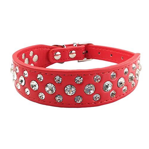 Newtensina Haustier Kragen Bling Welpen Halsband Niedlicher Hundehalsband mit Diamante für Mädchen - Red - S von Newtensina