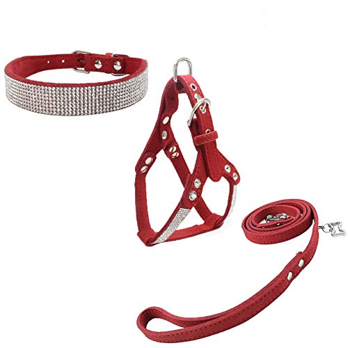 Newtensina Hundehalsband & Geschirr & Leinen Sets Mode Komfortable Hundehalsband Diamante mit Geschirr & Leinen für Hunde von Newtensina