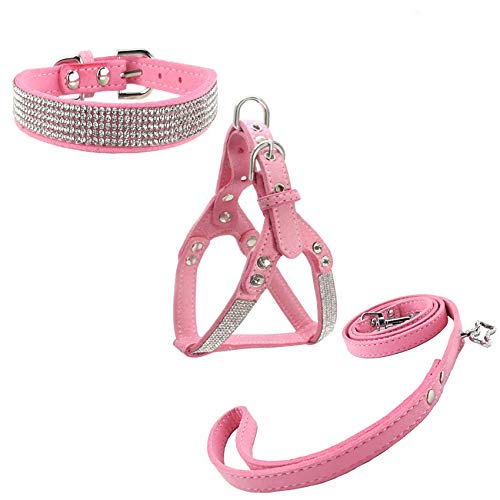 Newtensina Hundehalsband & Geschirr & Leinen Sets Mode Komfortable Hundehalsband Diamante mit Geschirr & Leinen für Hunde von Newtensina