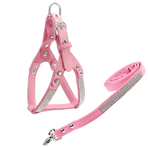 Newtensina Mode Hundegeschirr mit Diamant und Leine Bling Niedlich Hundegeschirr Welpen Geschirr mit Bling Leine für Klein Hunde Mittlere Hunde von Newtensina