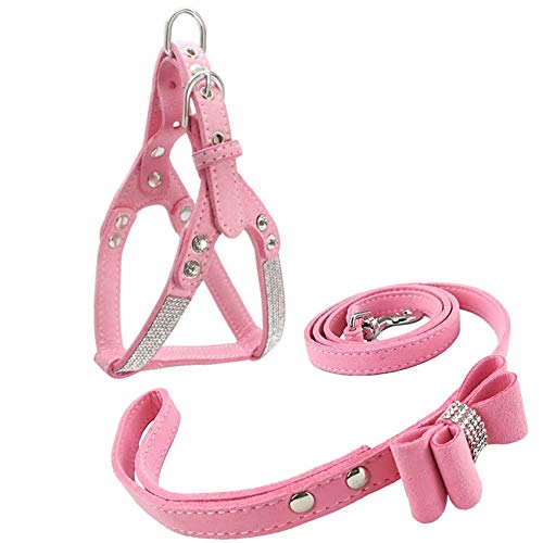 Newtensina Mode Hundegeschirr mit Diamant und Leine Bling Niedlich Hundegeschirr Welpen Geschirr mit Fliege Leine für Klein Hunde Mittlere Hunde von Newtensina