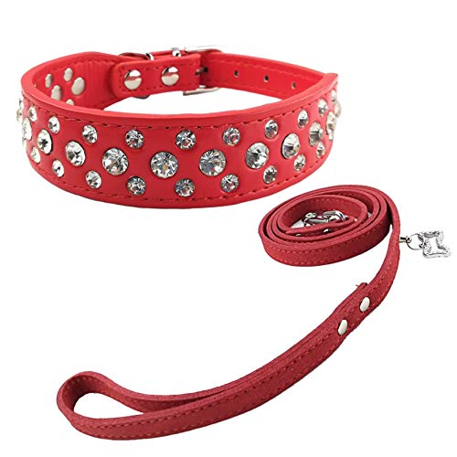 Newtensina Mode Hundehalsband und Blei Set Bling Welpen Halsband Cute Diamante Hundehalsband mit Leinen - Red - S von Newtensina