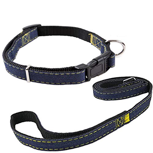Newtensina Mode Hundehalsband und Leine Set Jeansstoff Welpenhalsband mit Leinen für Hunde - Black - XL von Newtensina