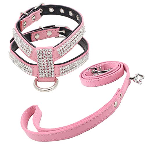 Newtensina Stilvoll Hundegeschirr mit Diamantes und Leine Nettes Mädchen Bling Kleines Hundegeschirr mit Leine für kleine Hunde von Newtensina