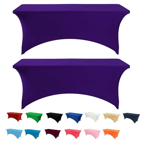 Newthinking Spandex-Tischdecke, 1,8 m, schwarze Tischdecke, Party, Stretch-Tischdecke, waschbar, rechteckig, Stretch-Tischtuch für Bankett, Hochzeit, Party (lila, 1,8 m, 2 Stück) von Newthinking