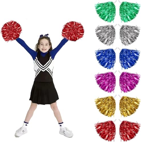 Cheerleader Pompons, 12 Stück Metal Foil Cheerleading Pompons, Cheerleader Pompons mit Griffen Cheer Poms für Ballspiele Tänze Karnevalspartys von Newtic