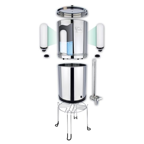 NEWTON Premium Schwerkraft-Wasserfiltersystem mit Fluoridentfernung und Limescale-Reduktion | 8.5L Kapazität | Komplettes System mit 2 x Filterkerzen, Edelstahlständer und Sichtglashahn von Newton