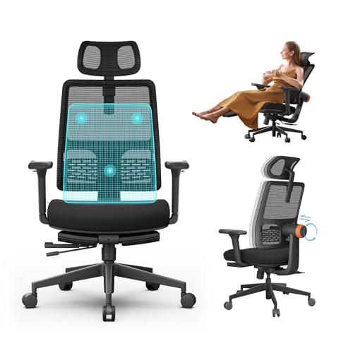 Newtral Bürostuhl Ergonomisch mit Fußstütze, volladaptiver Lordosenstütze, 136° Schaukeln Computerstuhl, 4D verstellbare Armlehnen, Hoher Rücken schreibtischstuhll mit verstellbare Kopfstütze von Newtral