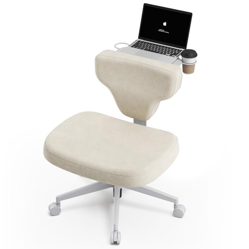 Newtral FX-FP Bürostuhl ohne Armlehne, Schreibtischstuhl Ergonomisch Drehstuhl mit Rollen, Schneidersitz Schminktisch Stuhl mit Breite Sitzfläche, Criss Cross Office Chair mit Laptop Ständer (Beige) Newtral FX-FP Bürostuhl ohne Armlehne, Schreibtischstuhl Ergonomisch Drehstuhl mit Rollen, Schneidersitz Schminktisch Stuhl mit Breite Sitzfläche, Criss Cross Office Chair mit Laptop Ständer (Beige) von Newtral