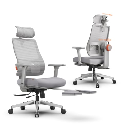 Newtral MAGICH-PRO Bürostuhl Ergonomisch mit Fußstütze, Ergonomischer Schreibtischstuhl mit Dynamische Kopfstütze ＆ Lumbalstütze, Ergonomic Office Chair 150kg mit Einstellbare Armlehne (Grau) von Newtral