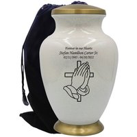 Perlenweiße Religiöse Einäscherung Urne Für Menschen Mit Personalisierung Und Samtbeutel von Newworldaccents