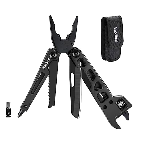 Multitool Werkzeug, NexTool 9-IN-1 Präzise Skala Schraubenschlüssel Zange Messer Holzsäge 2 Schraubendreher-Bits Multitool, Outdoor Camping Tool Camping Zubehör Klettern Angeln mit Nylontasche von NexTool