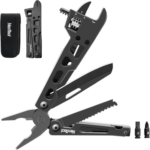 NexTool Multitool Werkzeug, 9-IN-1 Präzise Skala Schraubenschlüssel Zange Messer Holzsäge 2 Schraubendreher-Bits Multitool, Outdoor Camping Multiwekzeug Zubehör Klettern Angeln mit Nylontasche von NEXTOOL