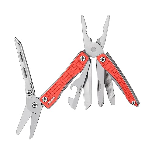 NexTool Mini Flagship Multitool, Mini Multitool 10 IN 1 Multitool Werkzeug mit Mini Taschenmesser, Flaschenöffner, Schere, Zange, Schraubendreher, Multifunktionswerkzeug für Camping Zubehör-Rot von NexTool