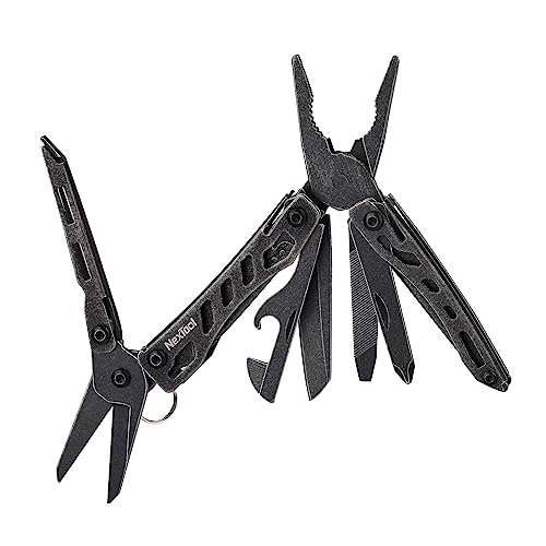 NexTool Multitool Werkzeug, Mini Flagship Mini Multitool 10 IN 1 Multitool mit Taschenmesser, Zange, Dosen/Flaschenöffner, Schere, Schraubendreher für Camping Zubehör/Survival kit-Schwarz von NexTool