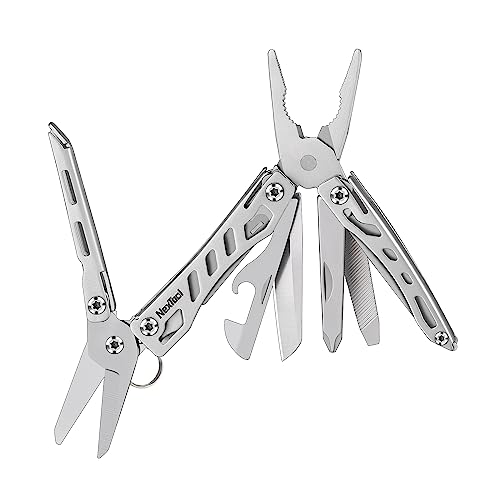 NexTool Multitool, Mini Flagship 10 IN 1 Multitool Werkzeug, Multifunktionswerkzeug mit Taschenmesser, Zange, Dose/Flaschenöffner, Schere, Schraubendreher/Camping Zubehör/Geschenke für Männer-Silber von NexTool