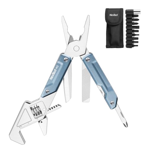 NexTool W2 Multitool, 8 in 1 Multi Tool Werkzeug mit verstellbarem Schraubenschlüssel, Multitool Zange, Taschenmesser, Schraubendreher und Feile, Multiwekzeug mit 9 in 1 Bits Set und Nylonscheide von NEXTOOL