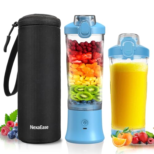 Tragbarer Mixer Smoothie Maker - 600ml Mini Standmixer to Go - 6 Klingen, Reisedeckel und Isolierte Hülle - USB Wiederaufladbar Blender Protein Shaker Bottle für Küche, Reise, Büro, Fitness, Camper von NexaEase