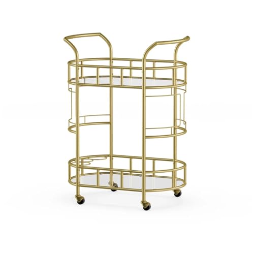 NexaGeniX Küchenwagen Barwagen mit mattgoldener Metalloberfläche, 2-stufiger Kücheninseltisch, Servierwagen for das Esszimmer mit Rädern von NexaGeniX