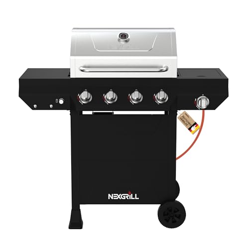 Nexgrill Classic 4-Brenner Gasgrill mit Seitenbrenner – Premium Edelstahl Gas grill mit porzellanbeschichteten Gusseisenrosten, Even-Heat-System – Garten, Balkon & BBQ-Events von Nexgrill