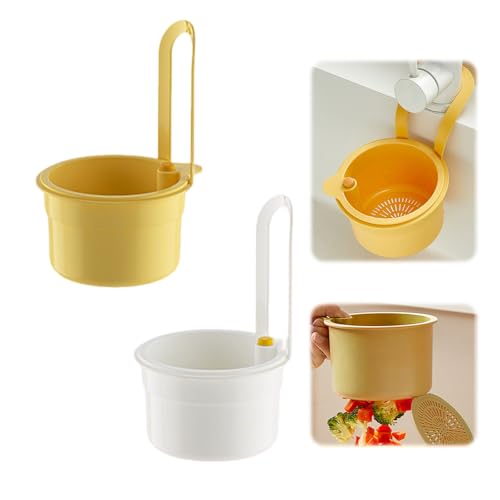 2 Stück Siebkorb für Spülbecken, Abflusssieb Spüle mit Griff Siebkorb Wasserhahn Hängende Waschbecken Sieb Spülbecken Siebkörbchen Filterkorb Abflusssieb Waschbecken für Küchen (Gelb+Weiß) von Nexoria