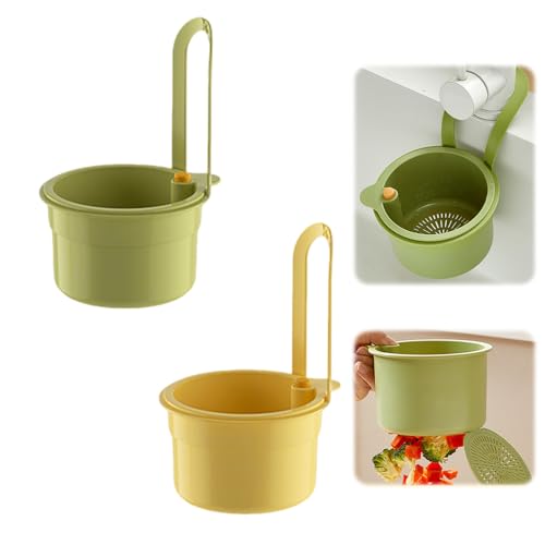 2 Stück Siebkorb für Spülbecken, Abflusssieb Spüle mit Griff Siebkorb Wasserhahn Hängende Waschbecken Sieb Spülbecken Siebkörbchen Filterkorb Abflusssieb Waschbecken für Küchen (Grün+Gelb) von Nexoria