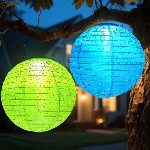 25CM Solar Lampions Außen Wetterfest, 2 Stück Lampions Solar Außen Hängend LED Laterne Wasserdicht Nylon Solarlampions Hängend Gartenlaterne für Garten Balkon Terrasse (B) von Nexoria