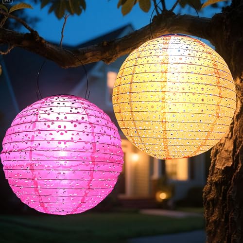 25CM Solar Lampions Außen Wetterfest, 2 Stück Lampions Solar Außen Hängend LED Laterne Wasserdicht Nylon Solarlampions Hängend Gartenlaterne für Garten Balkon Terrasse (C) von Nexoria
