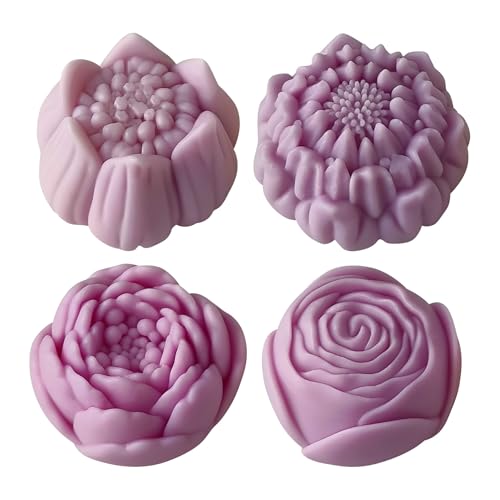 4 Stück Silikonformen Gießformen Frühling, 3D Blumen Kerzen Formen Silikon Silikonform Rose Gießformen Silikon Kleeblatt Kerzenformen zum Gießen Silikonform Kerzen Frühling für Kerzen Gips (A) von Nexoria