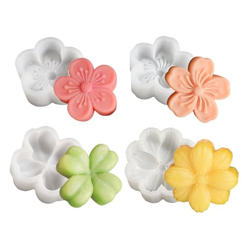 4 Stück Silikonformen Gießformen Frühling, 3D Blumen Kerzen Formen Silikon Silikonform Rose Gießformen Silikon Kleeblatt Kerzenformen zum Gießen Silikonform Kerzen Frühling für Kerzen Gips (B) von Nexoria