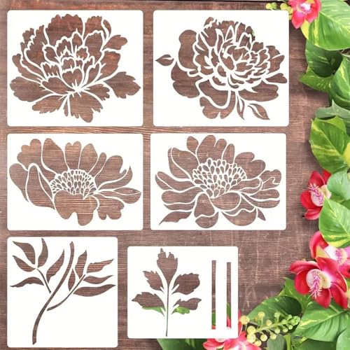 6 Stück Blumen Schablone zum Malen Große Schablonen Blumen Wiederverwendbare Malerei Schablonen Set Sonnenblume Schablone DIY Wandschablonen für Zaun Wand Dekoration (B) von Nexoria