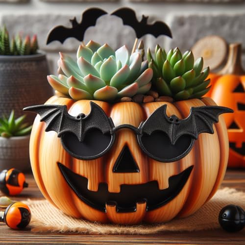 Nexoria Halloween Kürbis Blumentopf, Kürbis Halloween Süßigkeiten Schale, Blumentopf für Sukkulenten, Kräuter und Kakteen, A-Stil, Orange, Small (8 cm x 8 cm x 9 cm), für Innen- und Außenbereich von Nexoria
