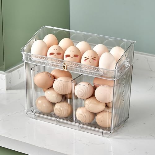 Eier Aufbewahrung Kühlschrank, Eierhalter Kühlschrank Eierspender Kühlschrank mit 2 Trennbar Eierbox Eier Organizer Kühlschrank mit Griff und Timer Kühlschrank Organizer für Eier Obst Gemüse (Weiß) von Nexoria