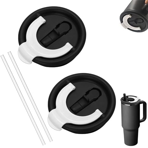 Ersatzdeckel für 40oz Becher, 2 Stück Auslaufsicherer Ersatzdeckel mit 2 Strohhalm Wiederverwendbarer Deckel Tumbler Abdeckungen Becher mit Strohhalm Deckel für Cup Zubehör (Schwarz) von Nexoria