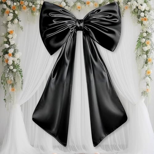 Große Schleife, 105*65cm Große Satinschleife Geschenkschleife Selbstklebende Satinschleifen Rosa Wanddekoration Rote Schleifen Große Satinschleifen für Weihnachten Verlobung Hochzeit (Schwarz) von Nexoria