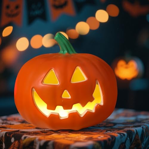 Halloween Deko Kürbis Laterne, 22CM Kürbis Deko mit LED Lichter Halloween Deko Outdoor Kürbislaterne mit Gruselig Gesicht Beleuchtung Herbstdeko Nachtlicht Kürbisse Windlicht für Inner Outdoor (A) Halloween Deko Kürbis Laterne, 22CM Kürbis Deko mit LED Lichter Halloween Deko Outdoor Kürbislaterne mit Gruselig Gesicht Beleuchtung Herbstdeko Nachtlicht Kürbisse Windlicht für Inner Outdoor (A) von Nexoria