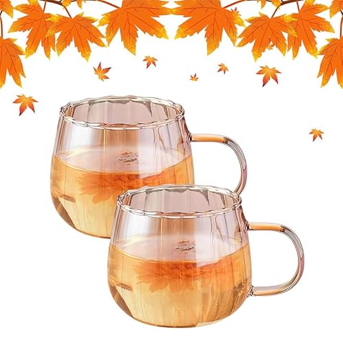 Halloween-Kürbis-Tasse, Glas-Kaffeetassen Halloween Kürbis-Förmige Glasbecher Mit Griff Klare Getränke Lustige Herbstbecher Kaffeetasse für Halloween Thanksgiving Christmas (Orange) von Nexoria