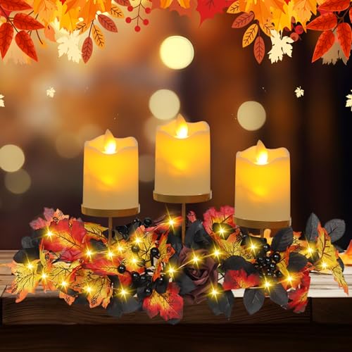 Herbstdeko Herbstkranz Kerzenhalter, Kerzenständer mit LED Lichterkette Herbst Kranz Teelichthalter mit LED Licht Künstliche Adventskranz Kerzenständer Blumekranz Tischkranz für Herbst Tischdeko (A) Herbstdeko Herbstkranz Kerzenhalter, Kerzenständer mit LED Lichterkette Herbst Kranz Teelichthalter mit LED Licht Künstliche Adventskranz Kerzenständer Blumekranz Tischkranz für Herbst Tischdeko (A) von Nexoria