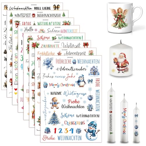 Kerzentattoos Weihnachten, Rub on Sticker Weihnachten Wasserschiebefolie Kerzen Kerzen Tattoo Weihnachten Kerzen Tattoo Folie Stabkerze Kerzenaufkleber Kerzenfolien Weihnachten für Deko (B) von Nexoria