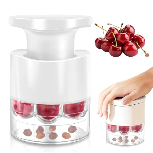 Kirschentsteiner Manuell, 7-in-1 Kirschkernentferner Tragbarer Kirschentkerner Entkerner Kirschen EntfernerKirschenentsteiner mit Auffangbehälter Obstentkerner Werkzeug für Kirschen Pflaume (Weiß) von Nexoria