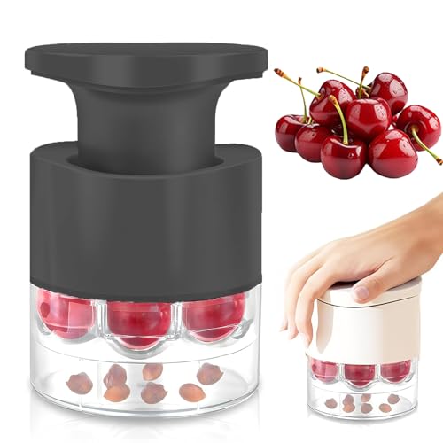 Kirschentsteiner Manuell, 7-in-1 Kirschkernentferner Tragbarer Kirschentkerner Entkerner Kirschen EntfernerKirschenentsteiner mit Auffangbehälter Obstentkerner Werkzeug für Kirschen Pflaume (Schwarz) von Nexoria