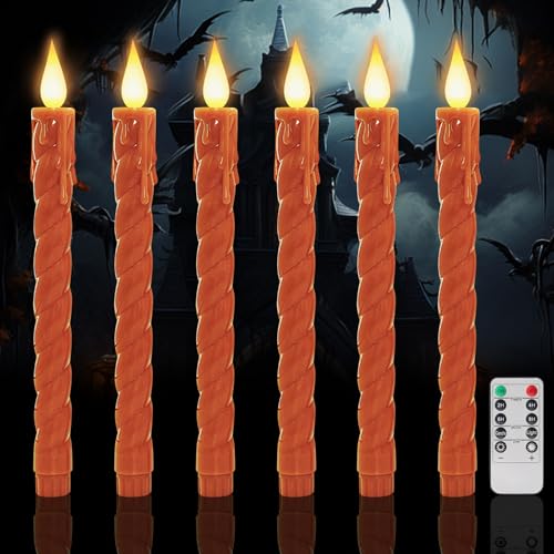 LED Stabkerzen mit Timerfunktion, 6 Stück Flammenlose Stabkerzen mit Fernbedienung Elektrische Kerzen Led Stabkerzen Flackernde Flamme Batteriebetriebene LED Kerzen für Halloween Weihnachten (Orange) von Nexoria