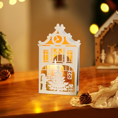 Lichterhäuser Weihnachten Deko, Weihnachtshäuser Windlicht Weihnachten Lichthäuser Kerzenständer Teelichthaus Kerzenhalter Lichthaus Weiss Weihnachten Laterne für Weihnachtsdeko (B) von Nexoria