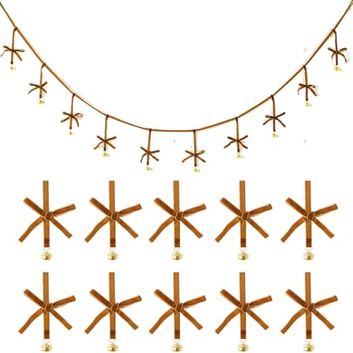 Nexoria 2M Rote Schleifen Weihnachten, Schleifen Weihnachtsbaum Samt Weihnachtsschleifen Banner mit Glöckchen Samtschleifen Girlande Weihnachten Weihnachtsschmuck für Kamin Treppe (Khaki) von Nexoria